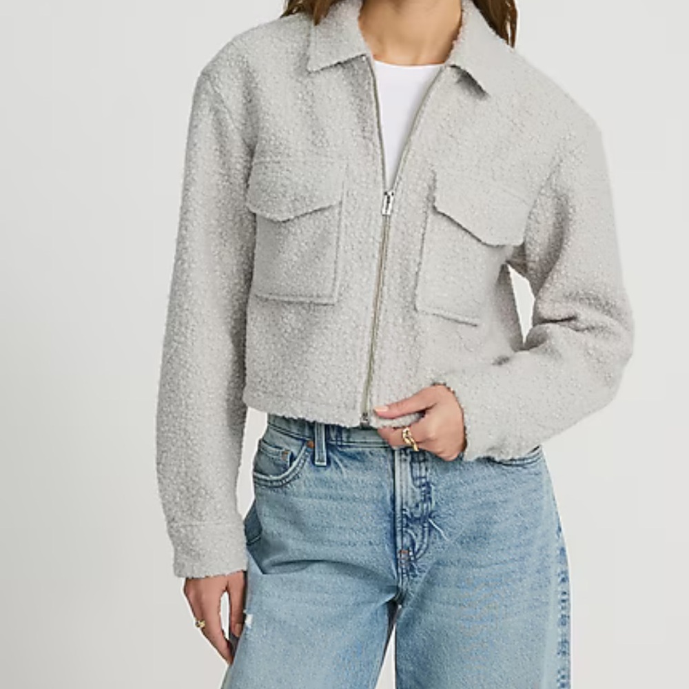 Express Boucle Double Pocket Zip Front Shacket